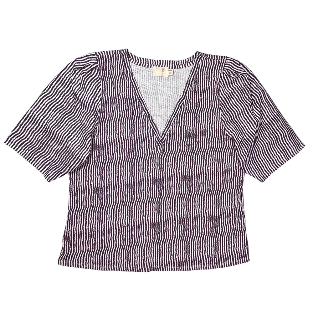 Nation LTD Jolene Wavy Striped Top Women XXL Purple White Puff Sleeve Casual